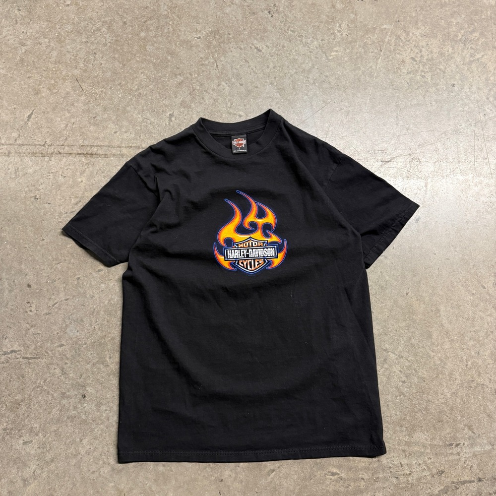 Vintage 2003 Harley Davidson Mancuso Houston Texas Flame Graphic T-Shirt Mens L
